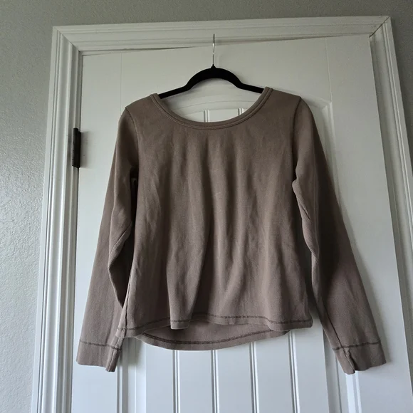 Everlane Luxe Rib Long Sleeve Top Organic Cotton Rib Knit Taupe Minimalist XL - Picture 7 of 11